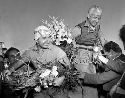 Alberto Ascari e Gigi Villoresi. Gran Premio d'Europa all'autodromo di Monza, 1950